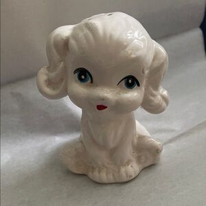 White Ceramic Puppy Figurine with Blue Eyes  Salt or Pepper Shaker Home Accent